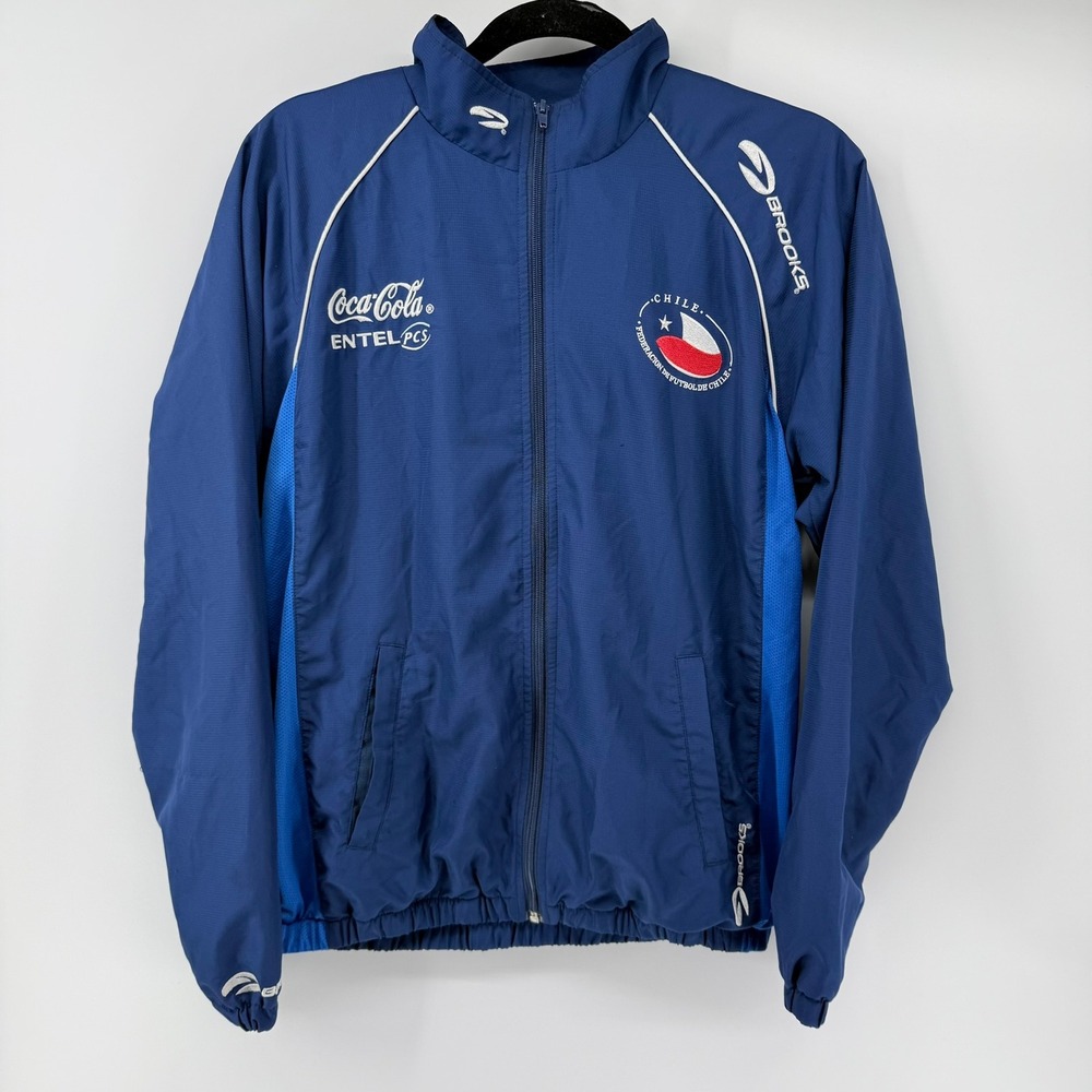 Brooks Chile National Football Team Soccer Windbreaker Jacket Blue Mens Small